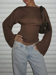 Asymmetric Collar Long Sleeve Knit T-Shirt