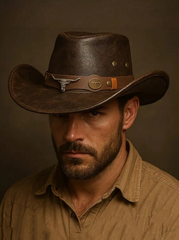 PU Leather Heart-Shaped Crown Rolled Brim Cowboy Hat