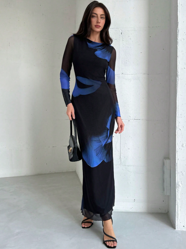 Mesh Print Party Cocktail Dress