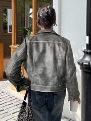 Autumn Zipper Placket PU Leather Jacket