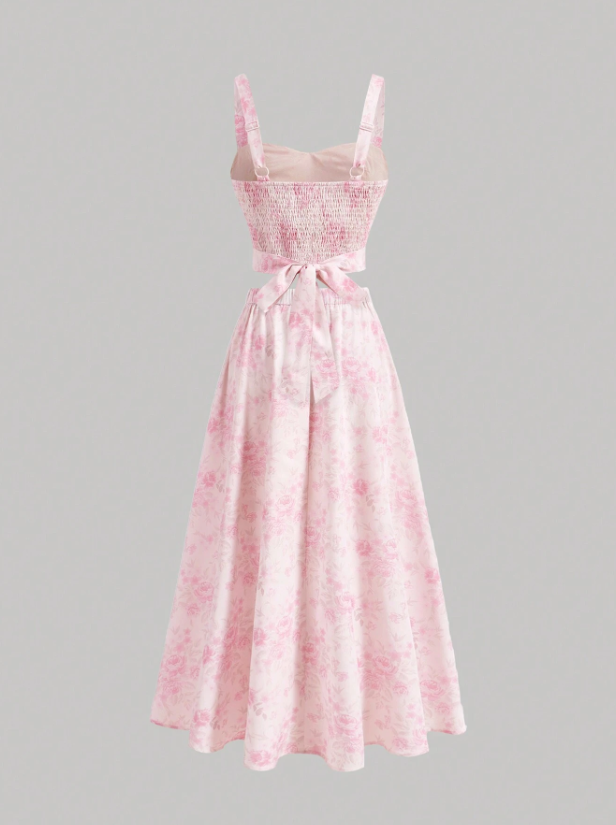 Vintage Floral Bow Knot Top and Skirt Set