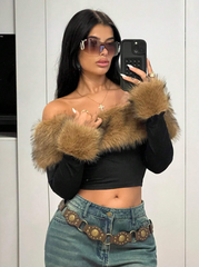 Fluffy Off Shoulder Long Sleeve T-Shirt
