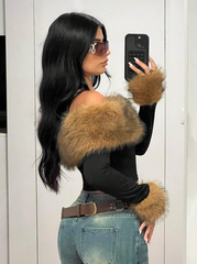 Fluffy Off Shoulder Long Sleeve T-Shirt