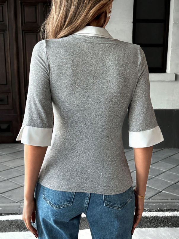 Polo Collar Patchwork Short Sleeve T-Shirt