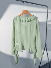 Asymmetrical Ruffle Placket Extra-Long Sleeves Shirt