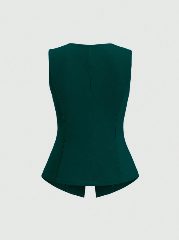 Metal Button Sleeveless Thin Blazer