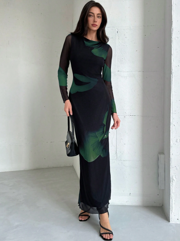 Mesh Print Party Cocktail Dress