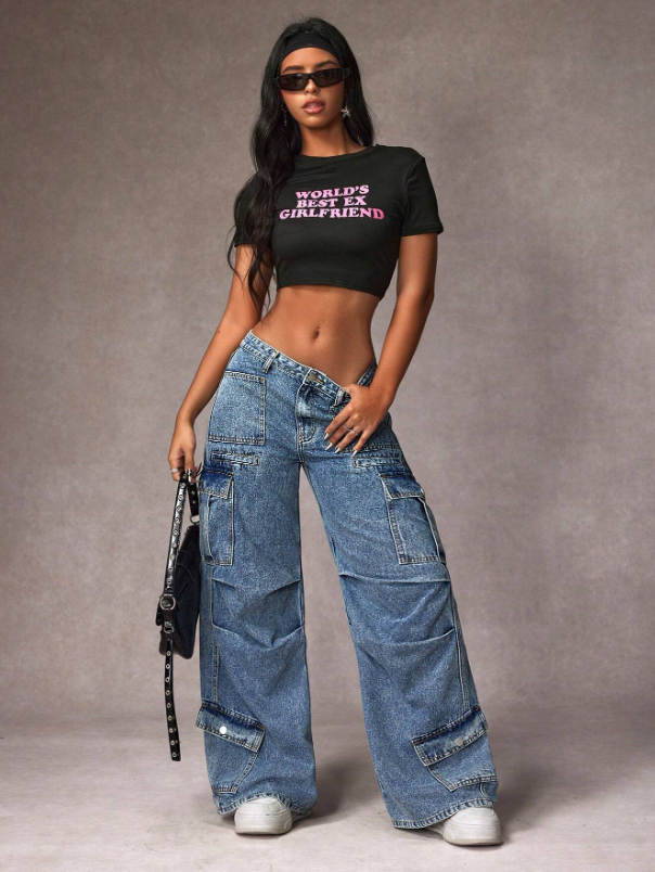 Wide-Leg Cargo Jeans