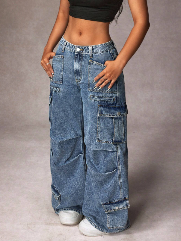 Wide-Leg Cargo Jeans