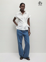 Casual Cap Sleeve Shirt With Knot Detail