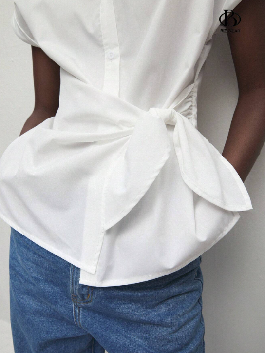 Casual Cap Sleeve Shirt With Knot Detail