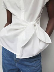 Casual Cap Sleeve Shirt With Knot Detail