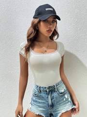 Lace Trim Scoop Neck Tee