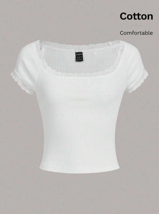 Lace Trim Scoop Neck Tee