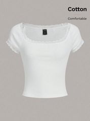 Lace Trim Scoop Neck Tee