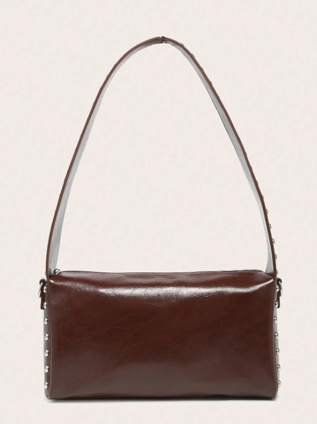 Riveted decoration wide strap shoulder bag