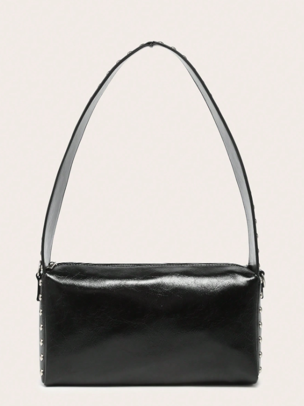 Riveted decoration wide strap shoulder bag