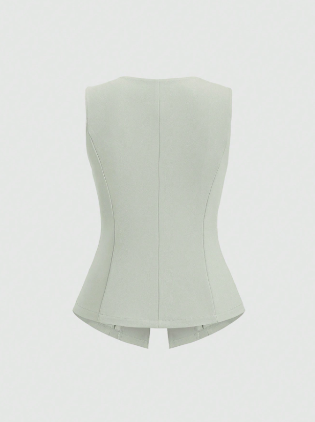 Metal Button Sleeveless Thin Blazer