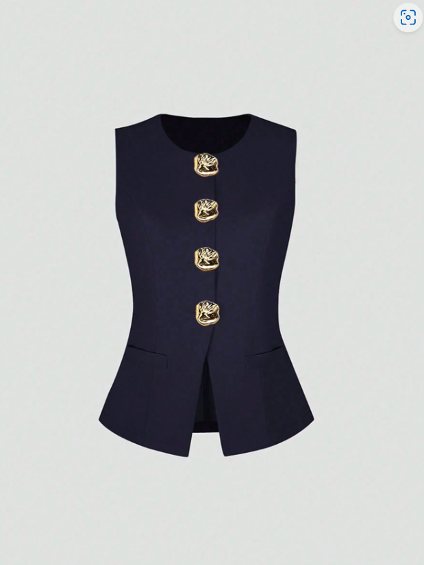 Metal Button Sleeveless Thin Blazer
