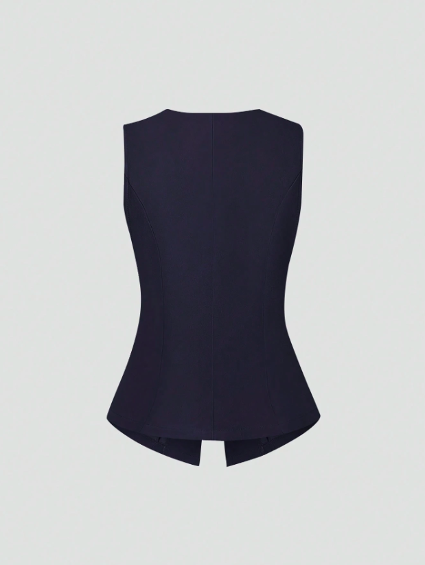Metal Button Sleeveless Thin Blazer