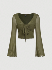 Tie Front Bell Sleeve T-Shirt