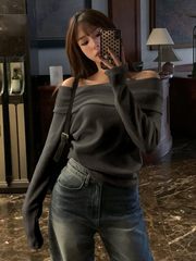 Open Shoulder Knitted T-