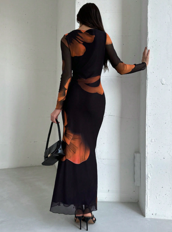 Mesh Print Party Cocktail Dress