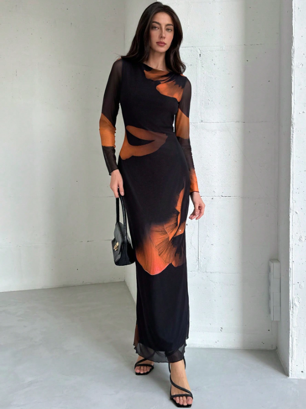 Mesh Print Party Cocktail Dress