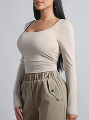 Square Neck Ruched Side Crop Tee