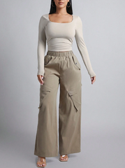 Square Neck Ruched Side Crop Tee