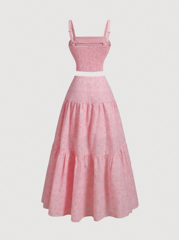 2 pcs Embroidered Ruffled Maxi Dress