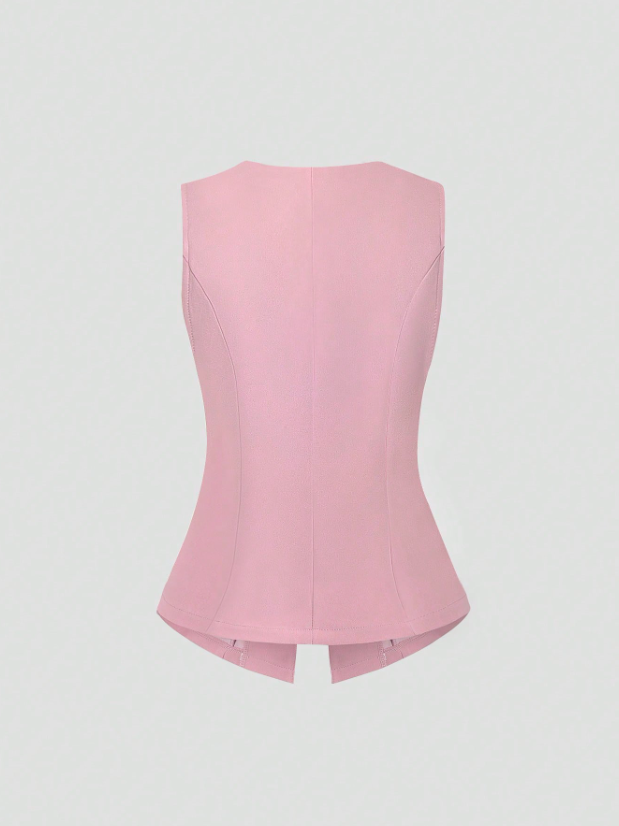 Metal Button Sleeveless Thin Blazer
