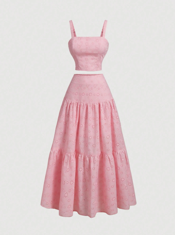2 pcs Embroidered Ruffled Maxi Dress