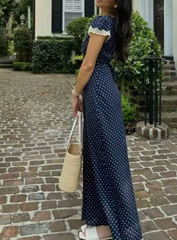 French Style Polka Dot V-Neck Slim Fit Dress