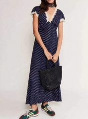 French Style Polka Dot V-Neck Slim Fit Dress
