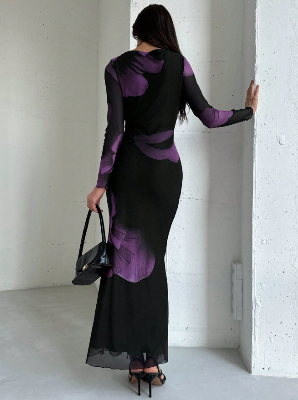 Mesh Print Party Cocktail Dress