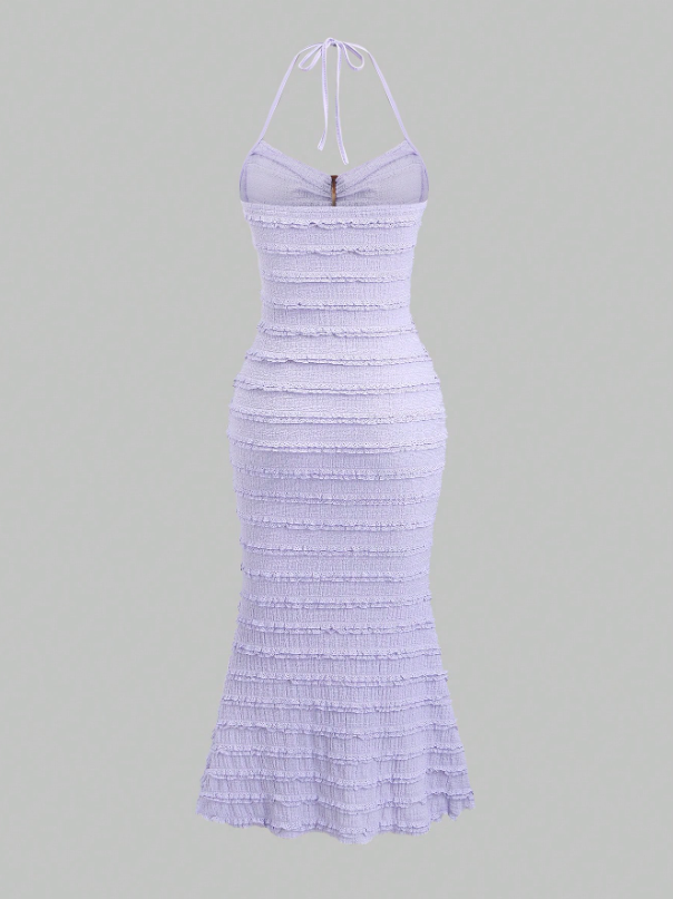 Summer Halter Neck Dress With Circular Ring