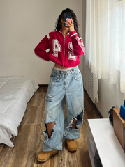 Jacquard Zip-Up Long Sleeve Cardigan Top