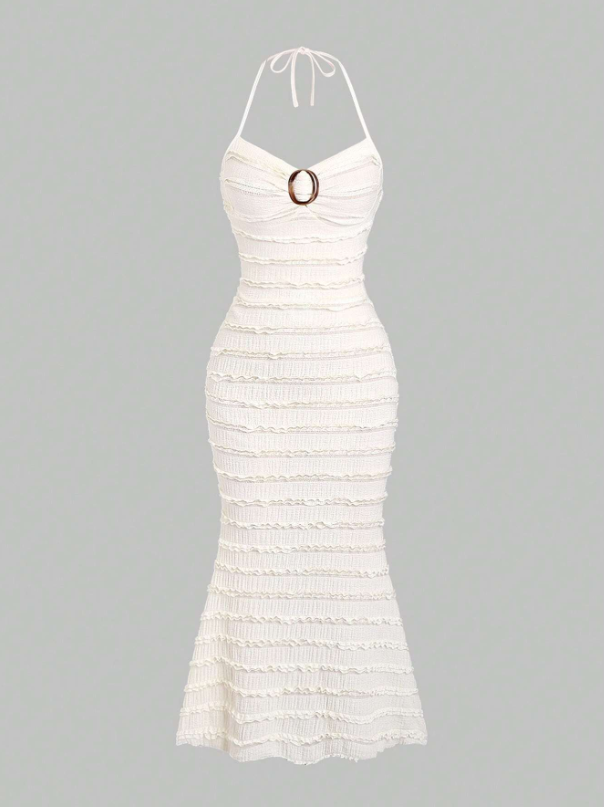 Summer Halter Neck Dress With Circular Ring