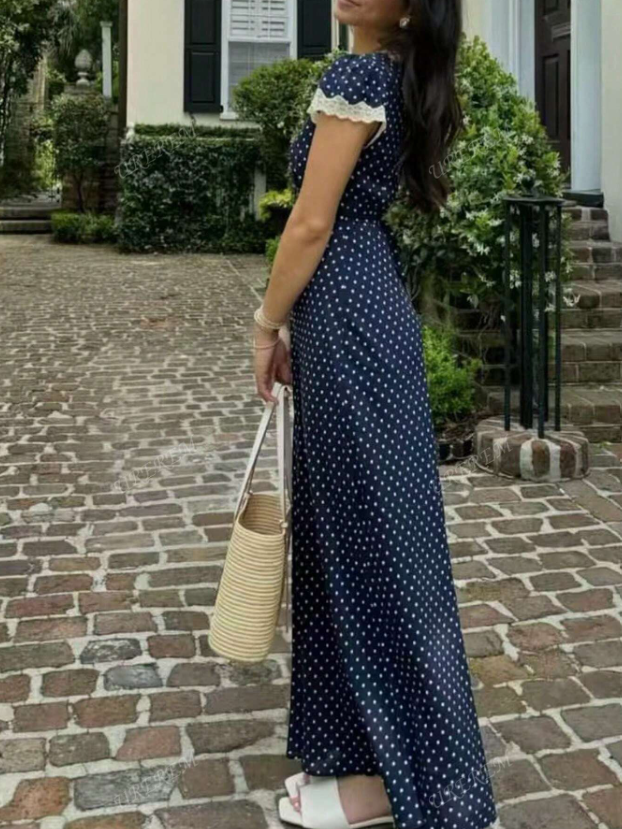 French Style Polka Dot V-Neck Slim Fit Dress