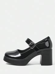 Solid Color High Heel Mary Janes Shoes