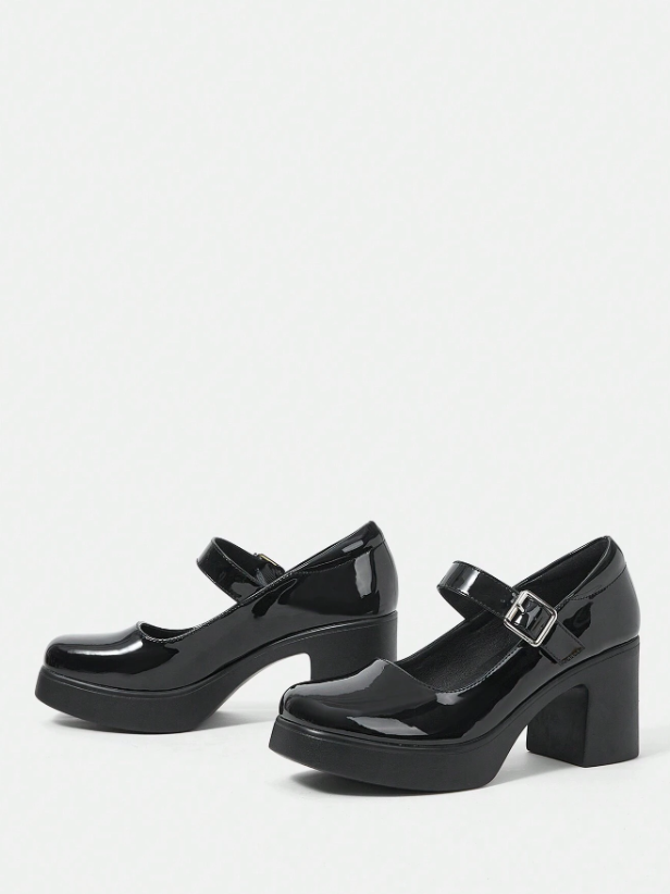 Solid Color High Heel Mary Janes Shoes