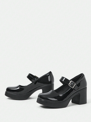 Solid Color High Heel Mary Janes Shoes