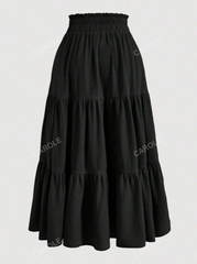 Tiered Ruched Elastic Waist Skirt