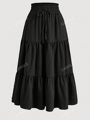 Tiered Ruched Elastic Waist Skirt