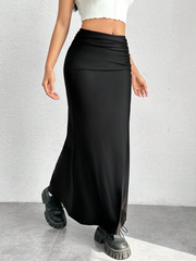 Solid Ruched Mermaid Hem Skirt