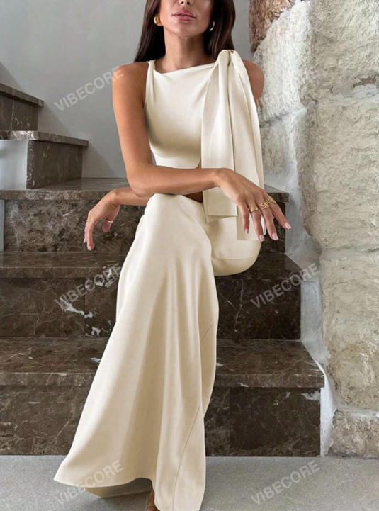 Solid One Shoulder Mermaid Hem Elegant Longline Dress