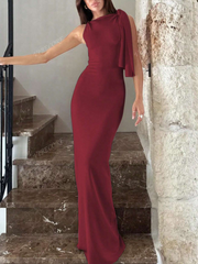 Solid One Shoulder Mermaid Hem Elegant Longline Dress