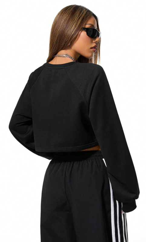 Casual Cargo Crew Neck Crop Sweatshirt