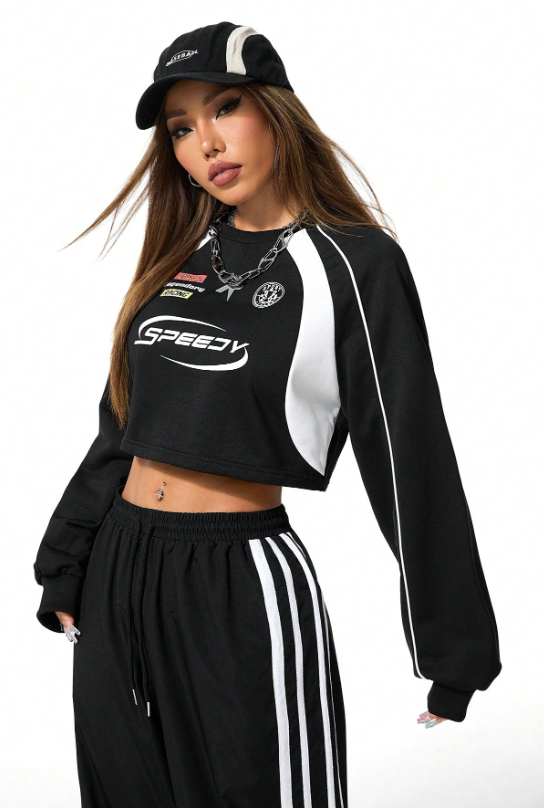 Casual Cargo Crew Neck Crop Sweatshirt